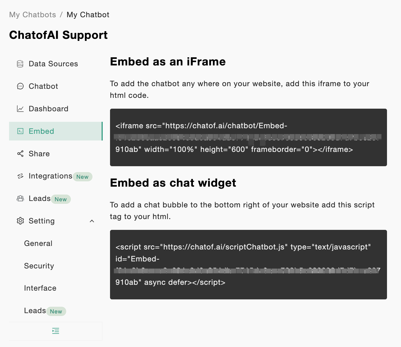 Copy ChatofAI Embed Code